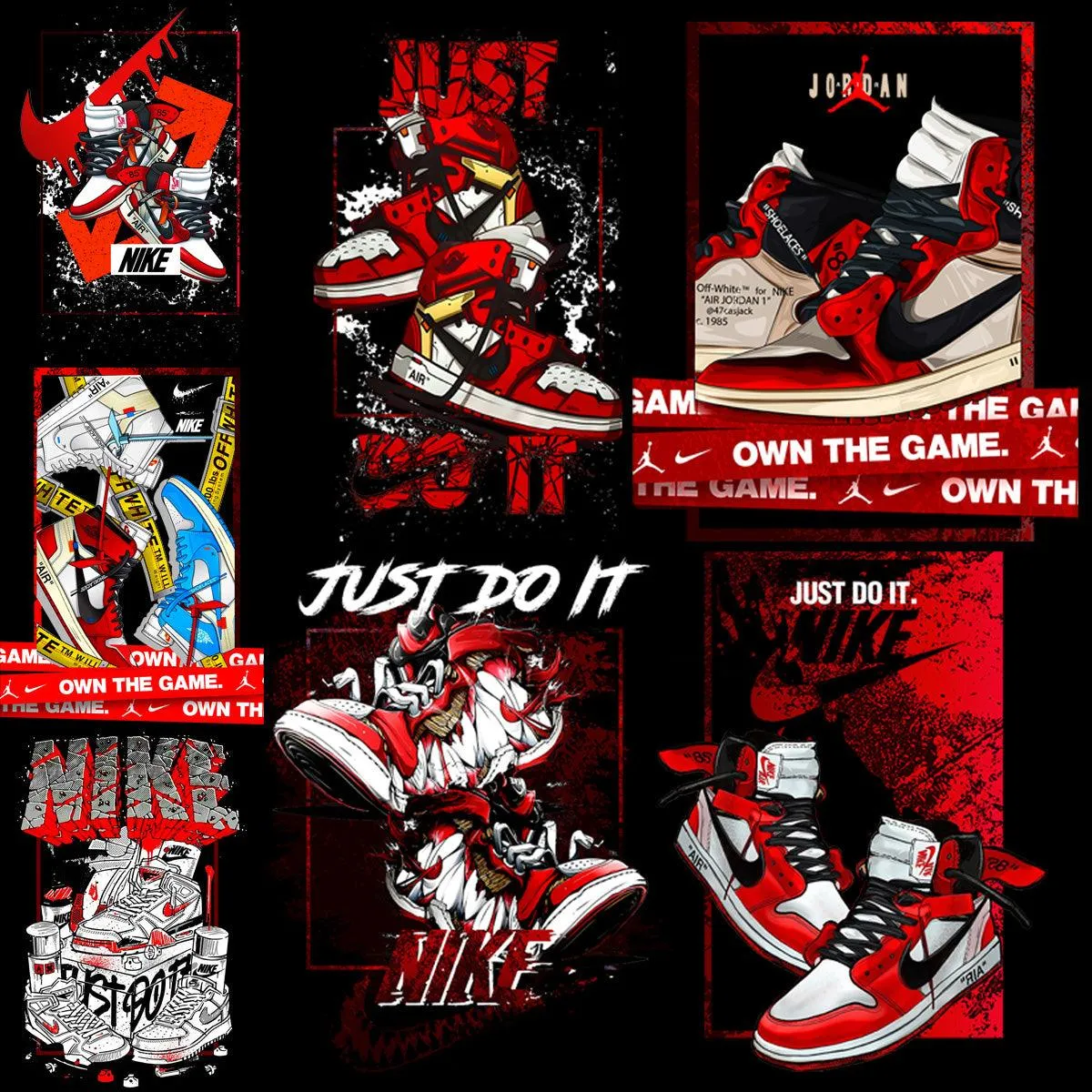 7 Shoes Brand Swoosh Streetwear Designs Bundle PNG   PSD