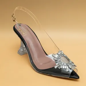 Amina Rhinestone Broach Heels - Black