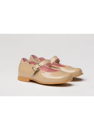 Angelitos - Girls Patent Leather Scallop Edge Shoes CAMEL