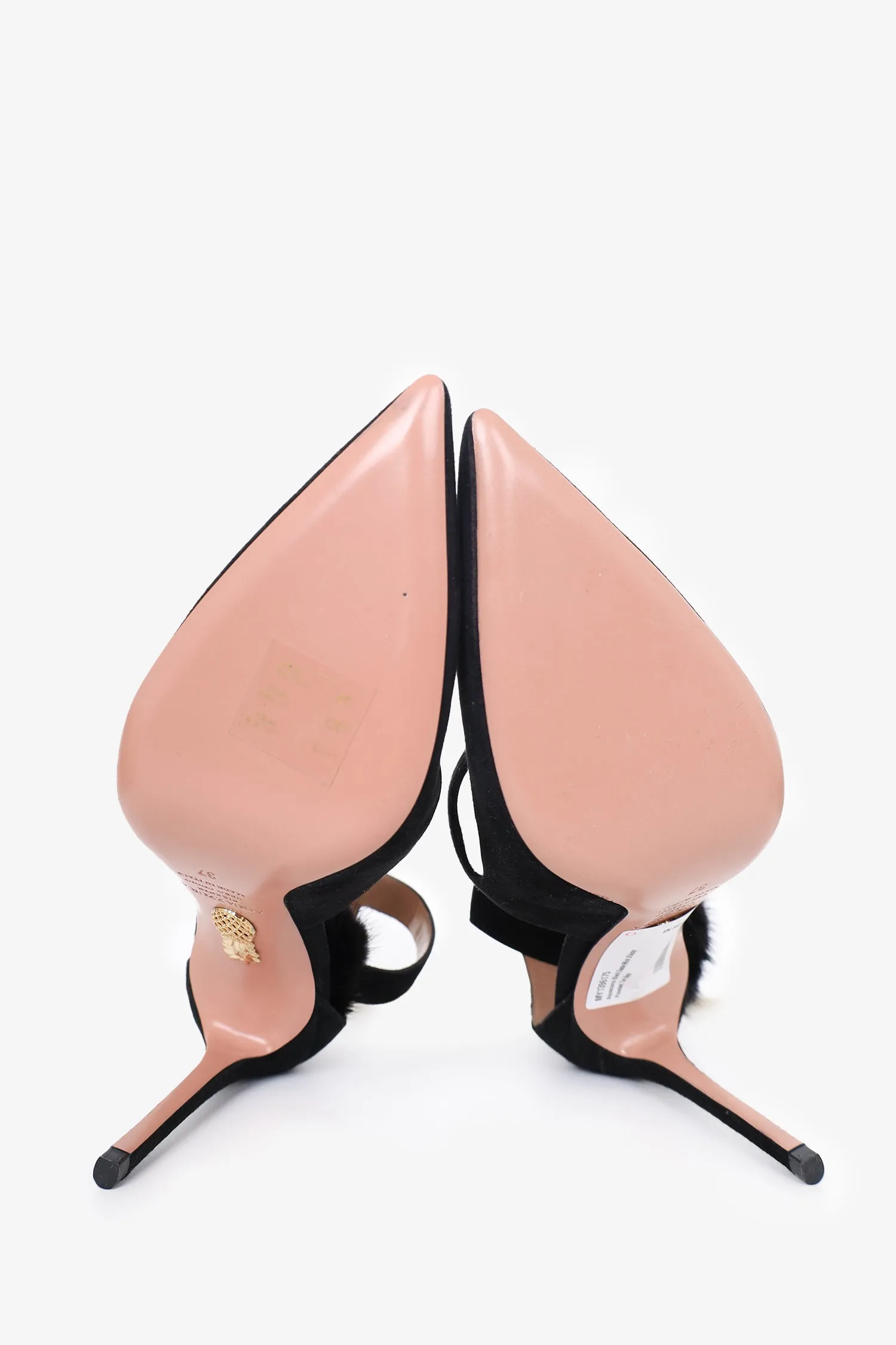 Aquazurra Black Suede/Mink Stappy Pointed Toe Heels Size 37