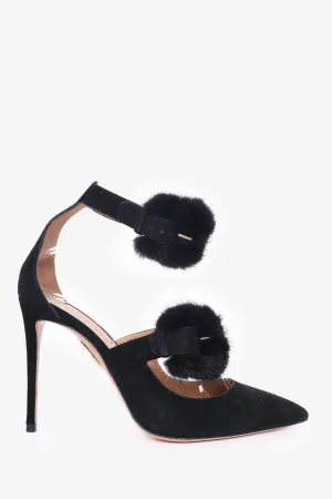 Aquazurra Black Suede/Mink Stappy Pointed Toe Heels Size 37