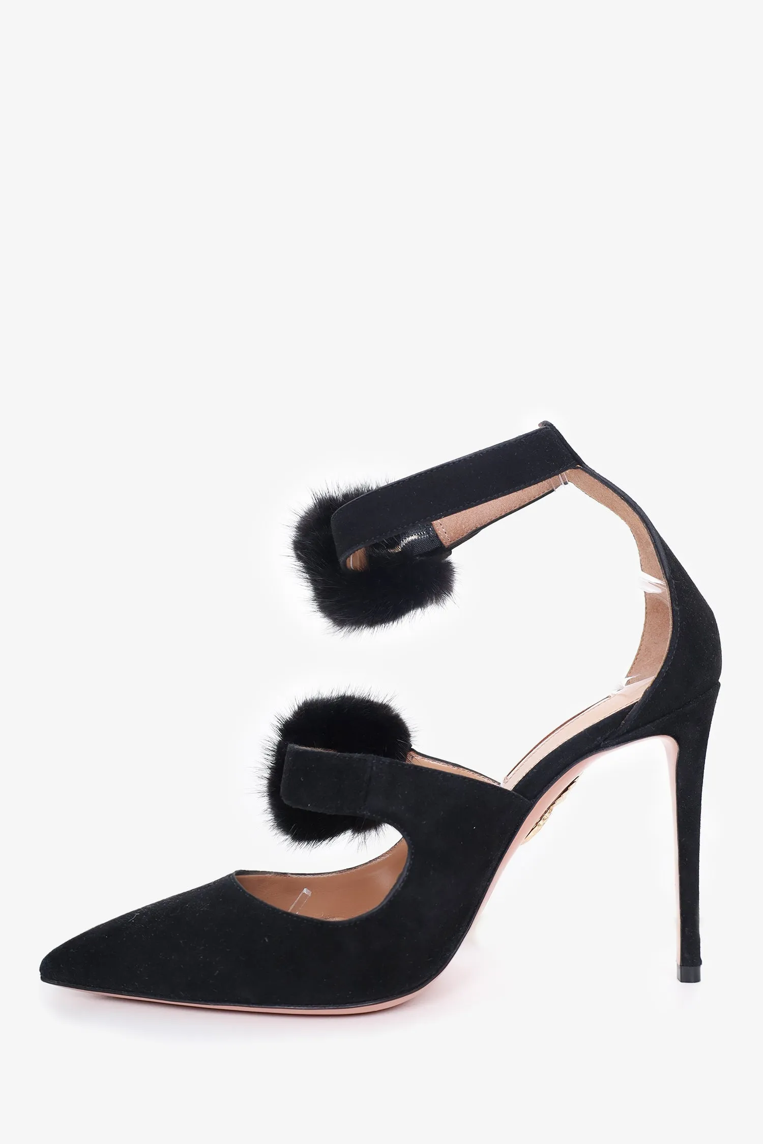 Aquazurra Black Suede/Mink Stappy Pointed Toe Heels Size 37