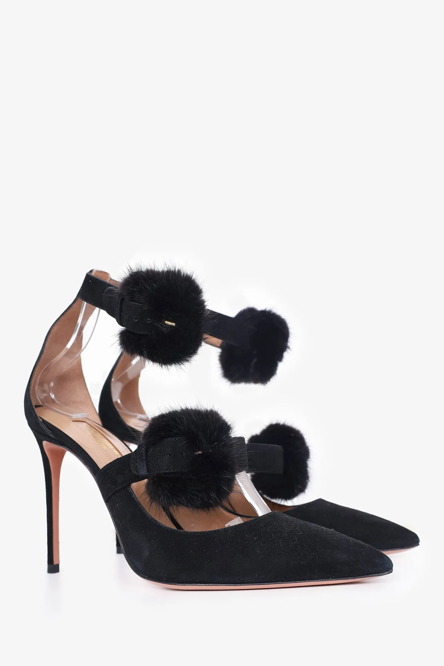 Aquazurra Black Suede/Mink Stappy Pointed Toe Heels Size 37