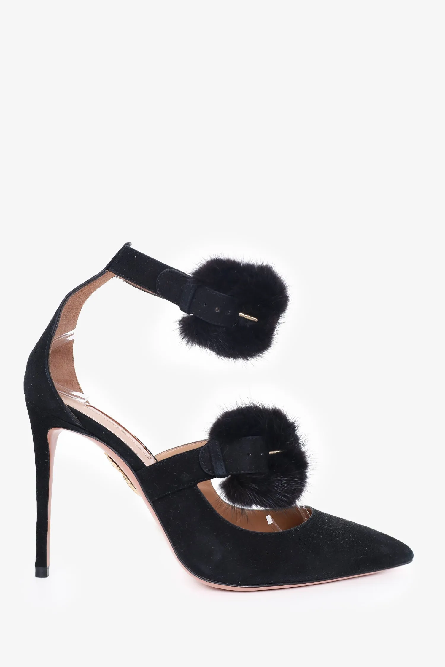 Aquazurra Black Suede/Mink Stappy Pointed Toe Heels Size 37
