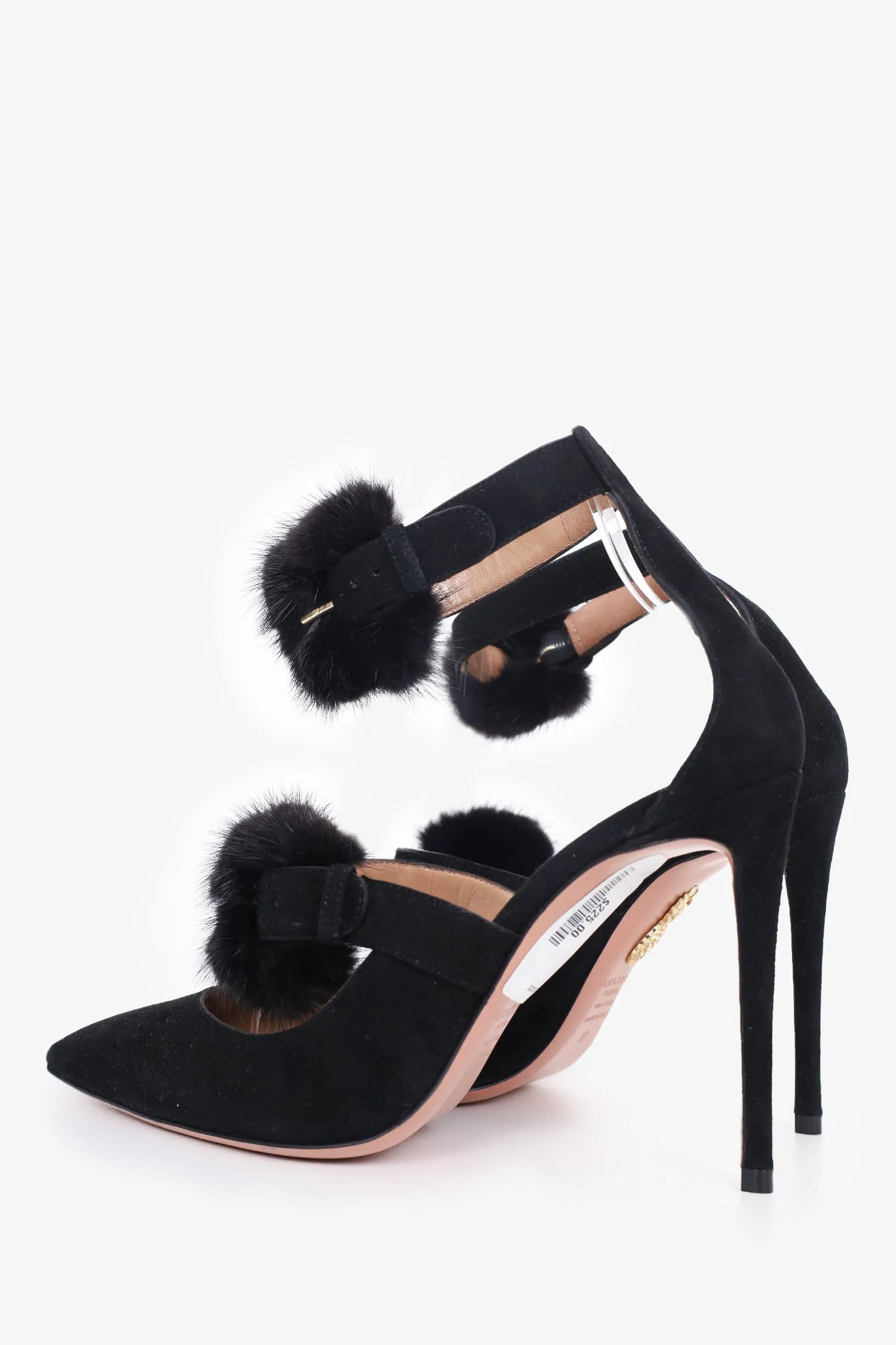Aquazurra Black Suede/Mink Stappy Pointed Toe Heels Size 37