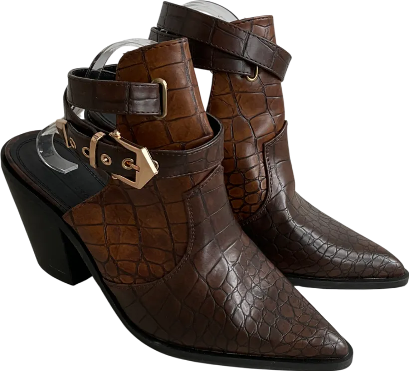 ASOS Brown Croc Effect Pointed Toe Chunky Heels UK 8 EU 41 