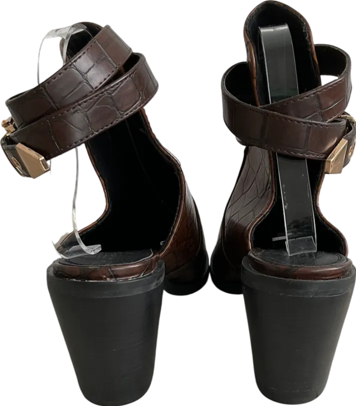 ASOS Brown Croc Effect Pointed Toe Chunky Heels UK 8 EU 41 
