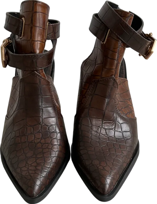 ASOS Brown Croc Effect Pointed Toe Chunky Heels UK 8 EU 41 