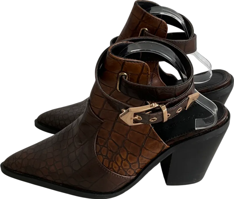 ASOS Brown Croc Effect Pointed Toe Chunky Heels UK 8 EU 41 