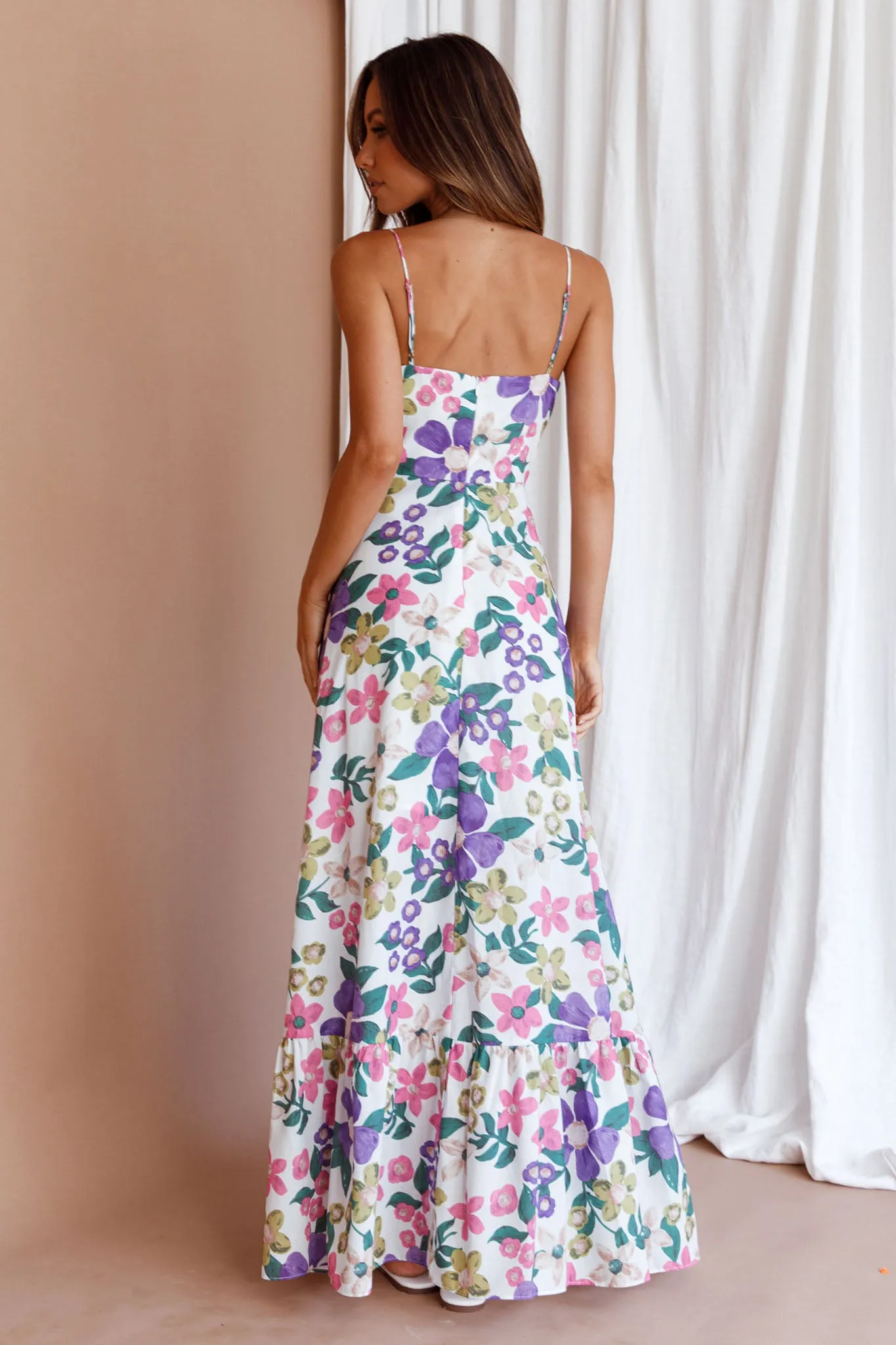Beachside Flounce Hem Maxi Dress White Floral