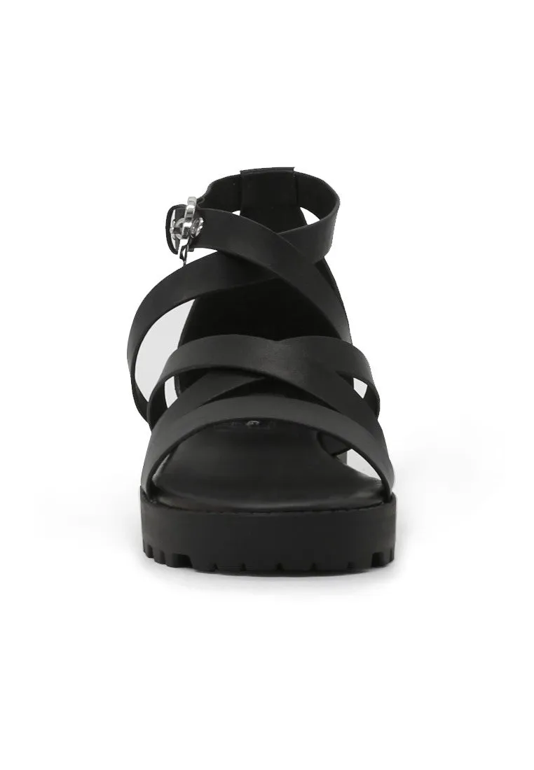 Black Mid Heel Sandals