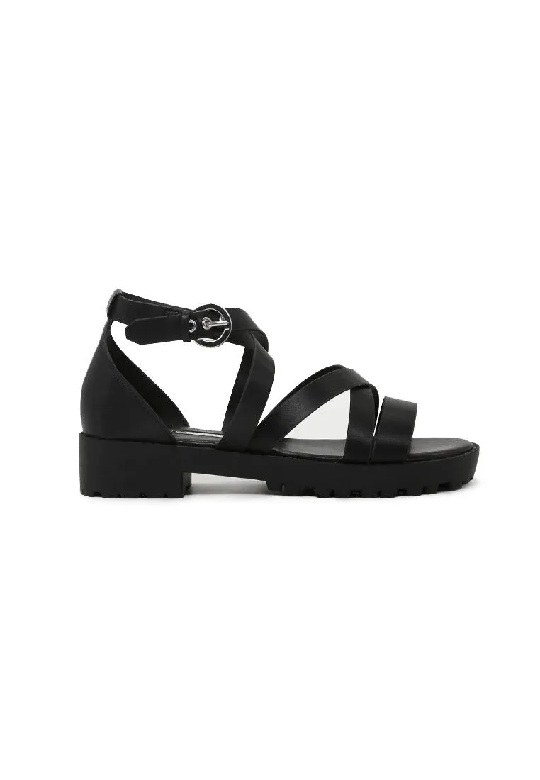 Black Mid Heel Sandals