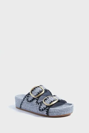 Blue Chunky Woven Raffia Sandals