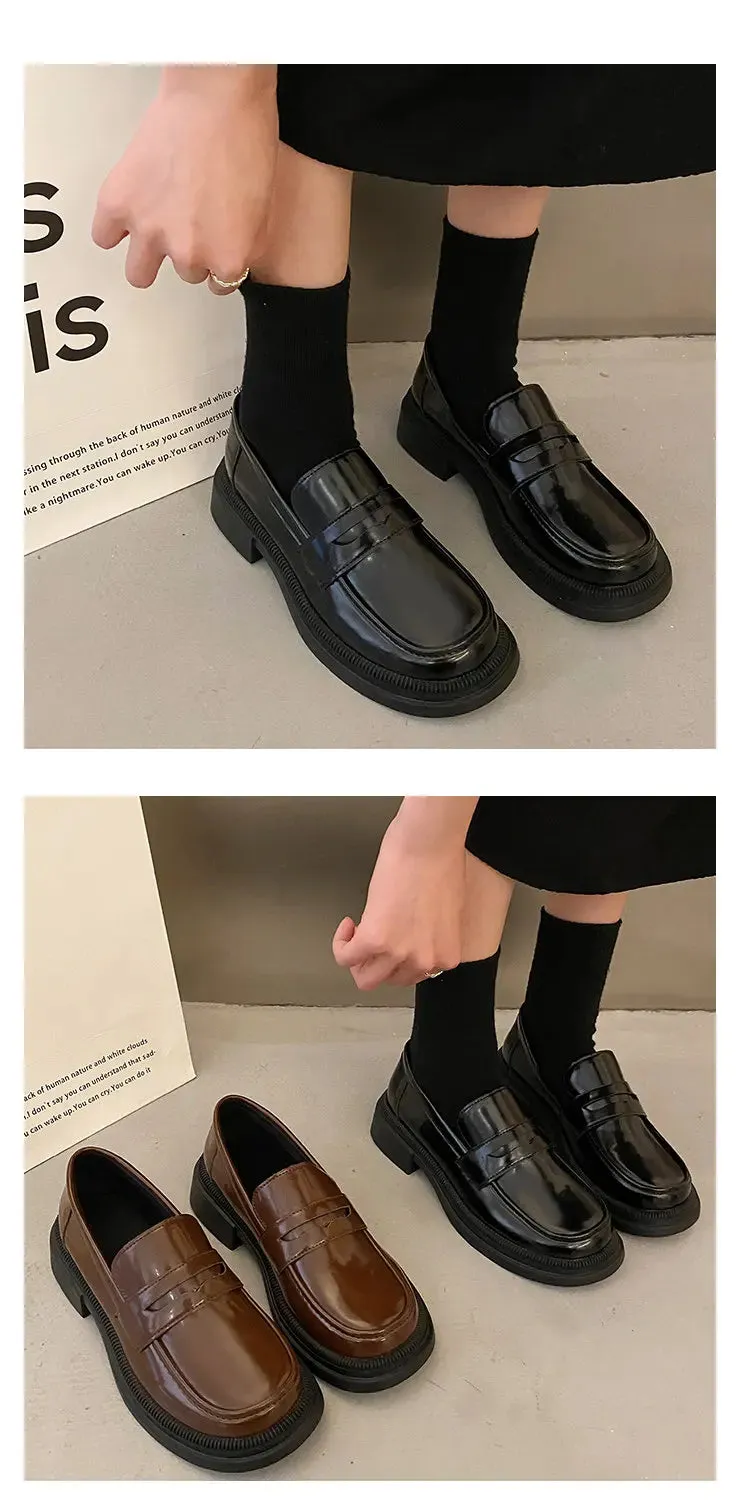 Brown Loafers women Round Toe Japanese shoes Girls Round Toe JK Uniform Shoes Women Retro Platform Lolita Cosplay Shoes size 42