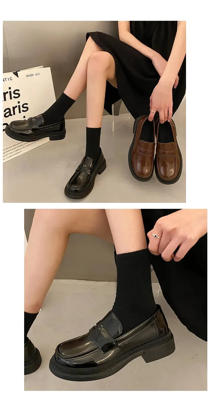 Brown Loafers women Round Toe Japanese shoes Girls Round Toe JK Uniform Shoes Women Retro Platform Lolita Cosplay Shoes size 42