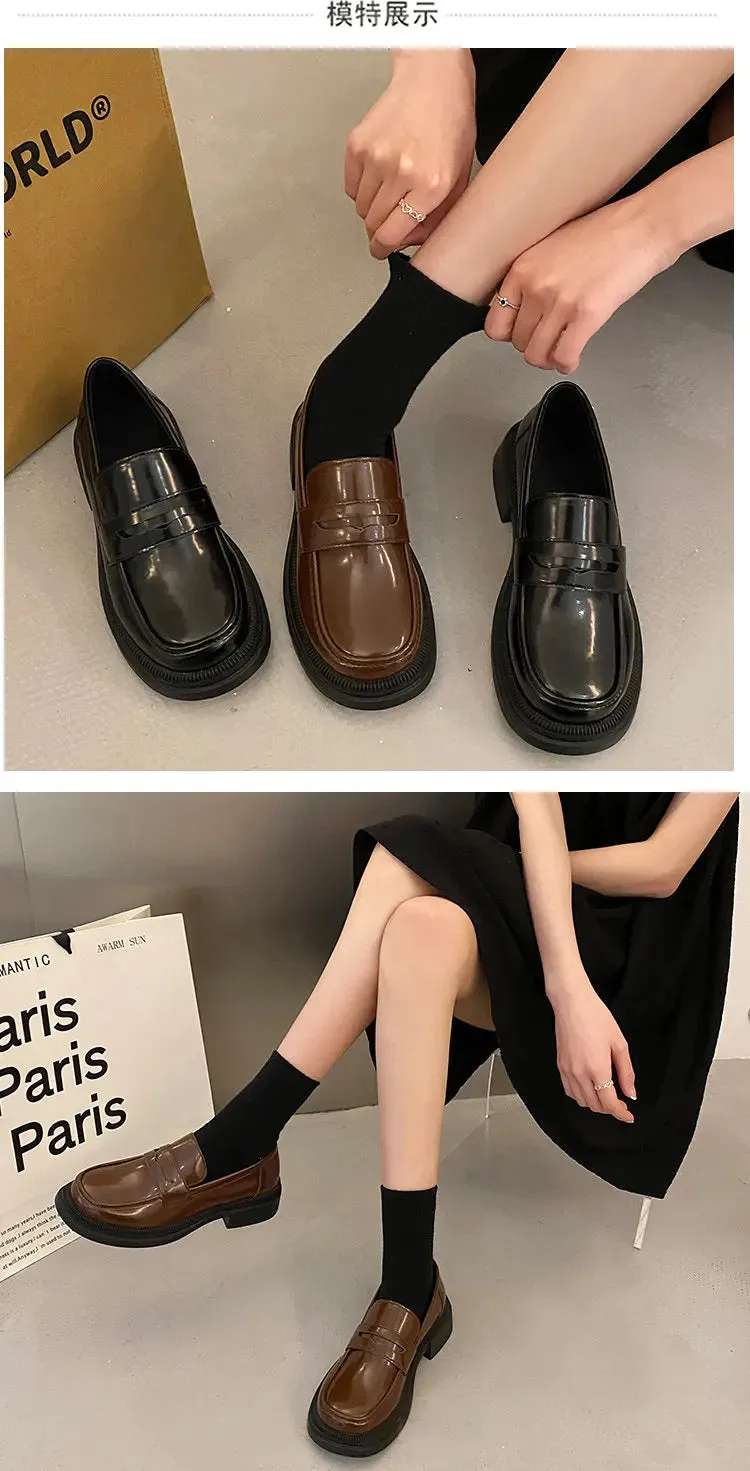 Brown Loafers women Round Toe Japanese shoes Girls Round Toe JK Uniform Shoes Women Retro Platform Lolita Cosplay Shoes size 42