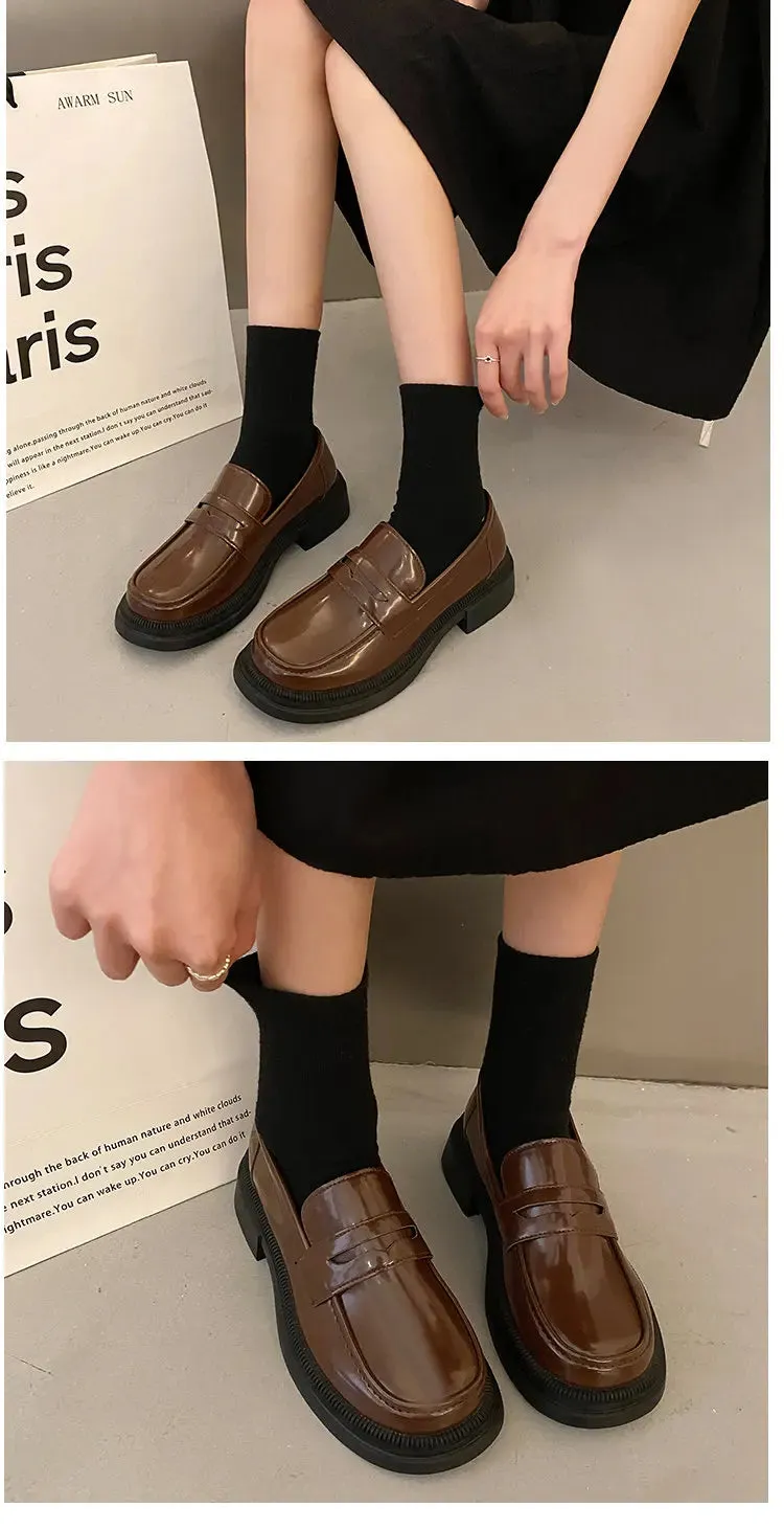 Brown Loafers women Round Toe Japanese shoes Girls Round Toe JK Uniform Shoes Women Retro Platform Lolita Cosplay Shoes size 42