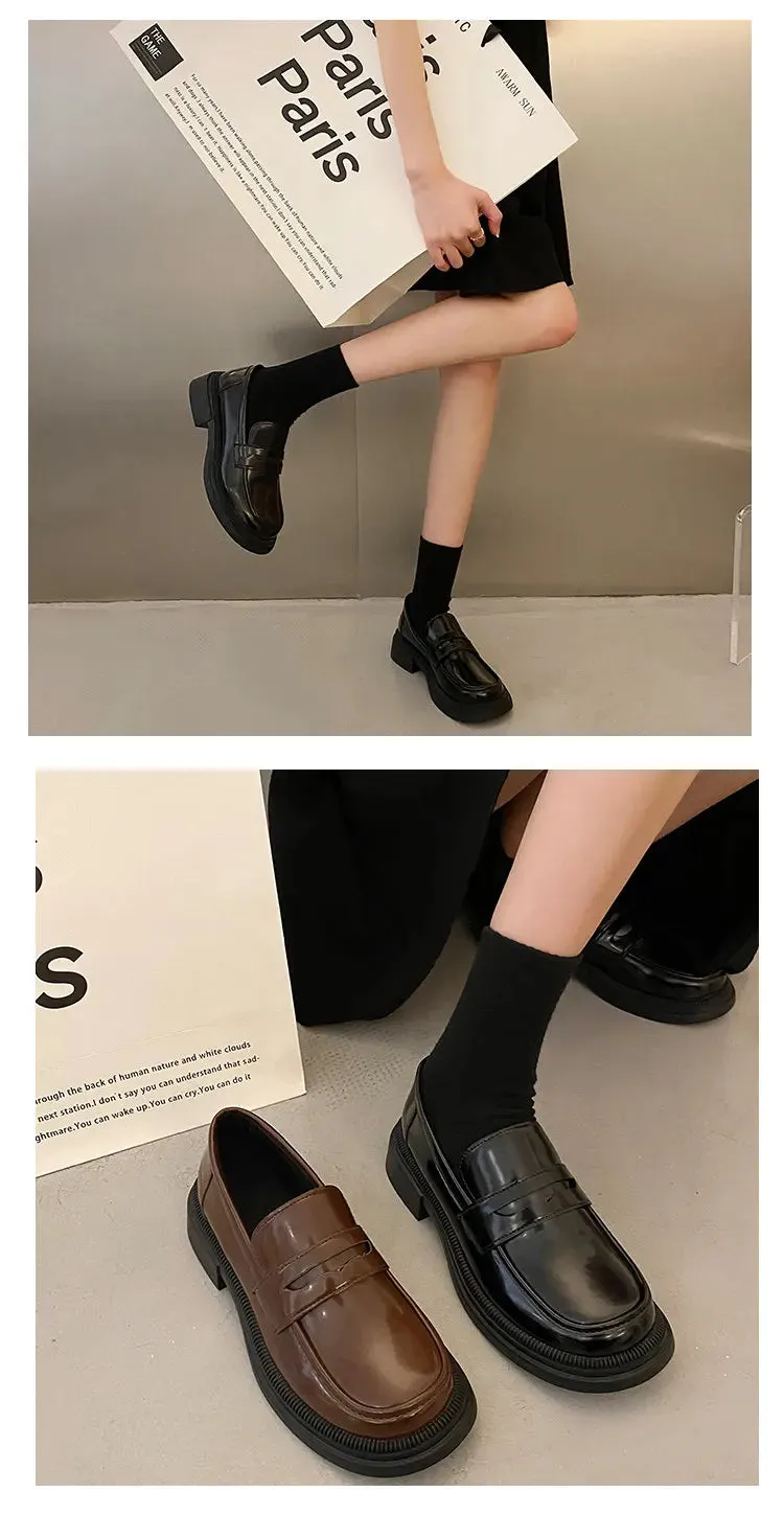 Brown Loafers women Round Toe Japanese shoes Girls Round Toe JK Uniform Shoes Women Retro Platform Lolita Cosplay Shoes size 42