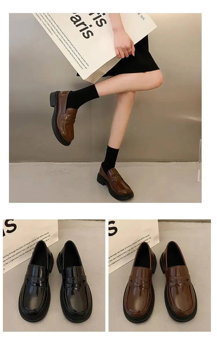 Brown Loafers women Round Toe Japanese shoes Girls Round Toe JK Uniform Shoes Women Retro Platform Lolita Cosplay Shoes size 42