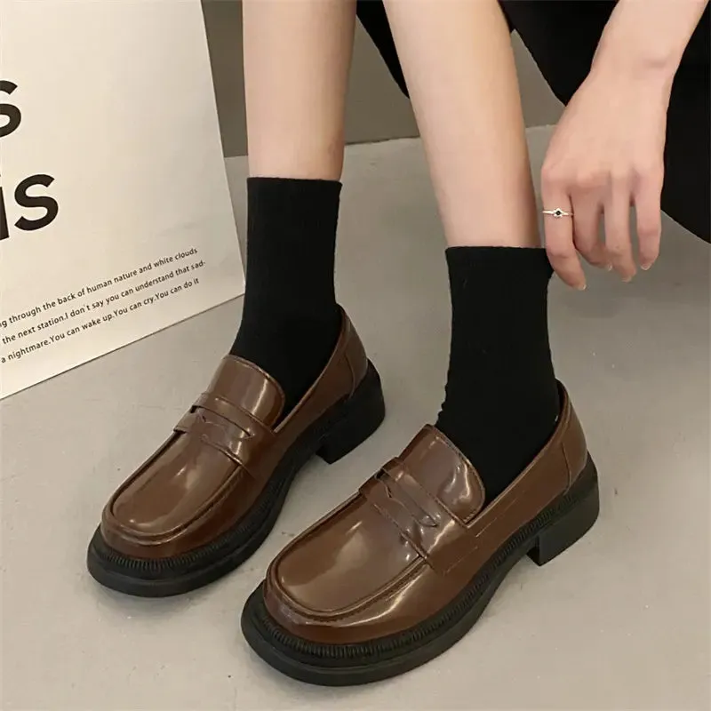 Brown Loafers women Round Toe Japanese shoes Girls Round Toe JK Uniform Shoes Women Retro Platform Lolita Cosplay Shoes size 42