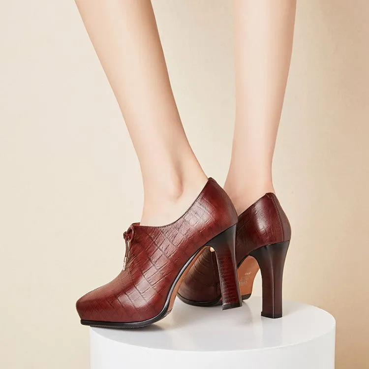 Classic Croc-Embossed Leather Lace-Up Heels - Timeless Sophistication for Professional Wear