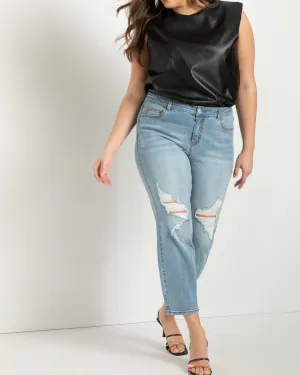 Classic Fit Distressed Boyfriend Jean | Dark Medium Wash