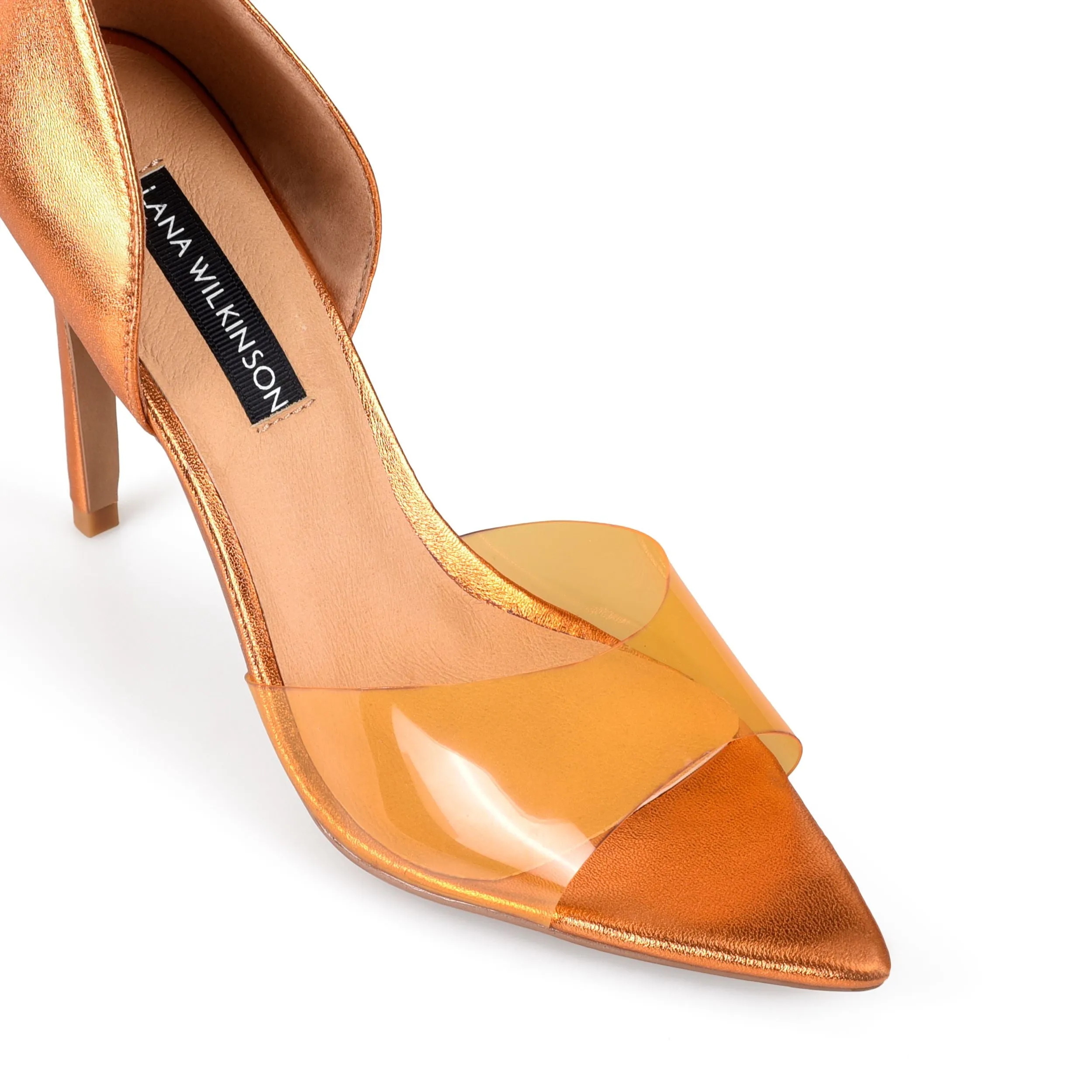 Ella Pump Orange Vinylite & Metallic Leather