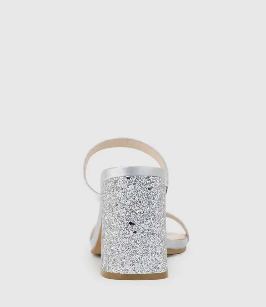 KAIYA85 Two Strap Slide in Silver Satin