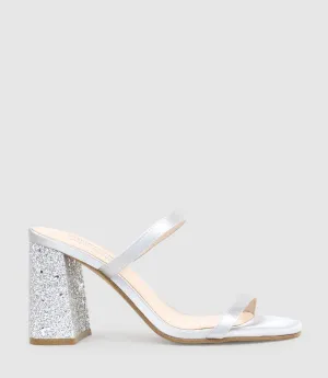 KAIYA85 Two Strap Slide in Silver Satin