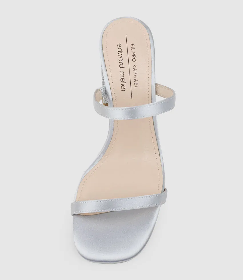 KAIYA85 Two Strap Slide in Silver Satin