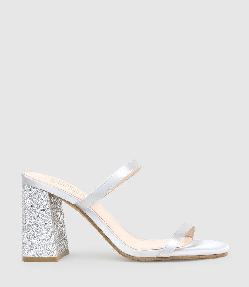KAIYA85 Two Strap Slide in Silver Satin