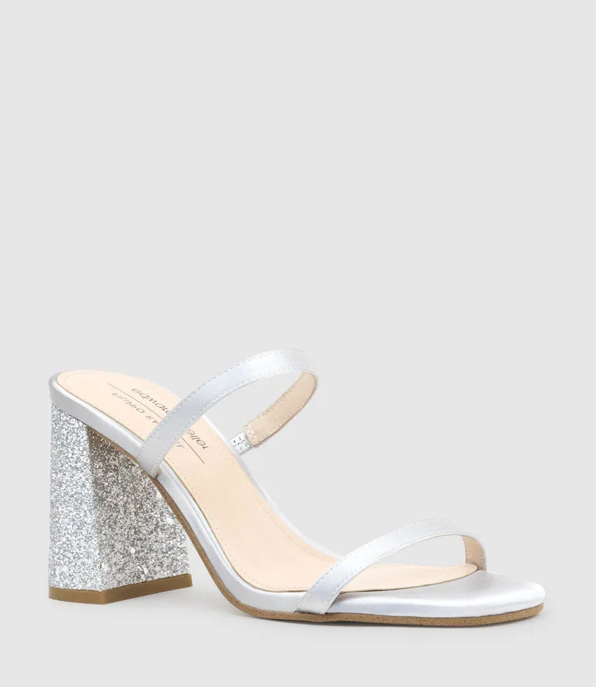 KAIYA85 Two Strap Slide in Silver Satin