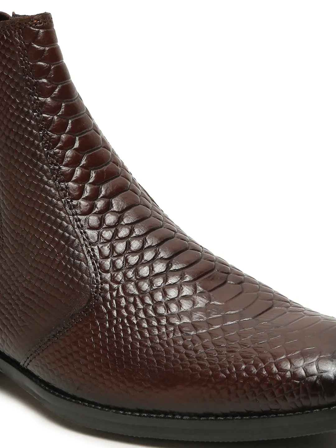 Men's Croco Texture Brown Leathers Boots
