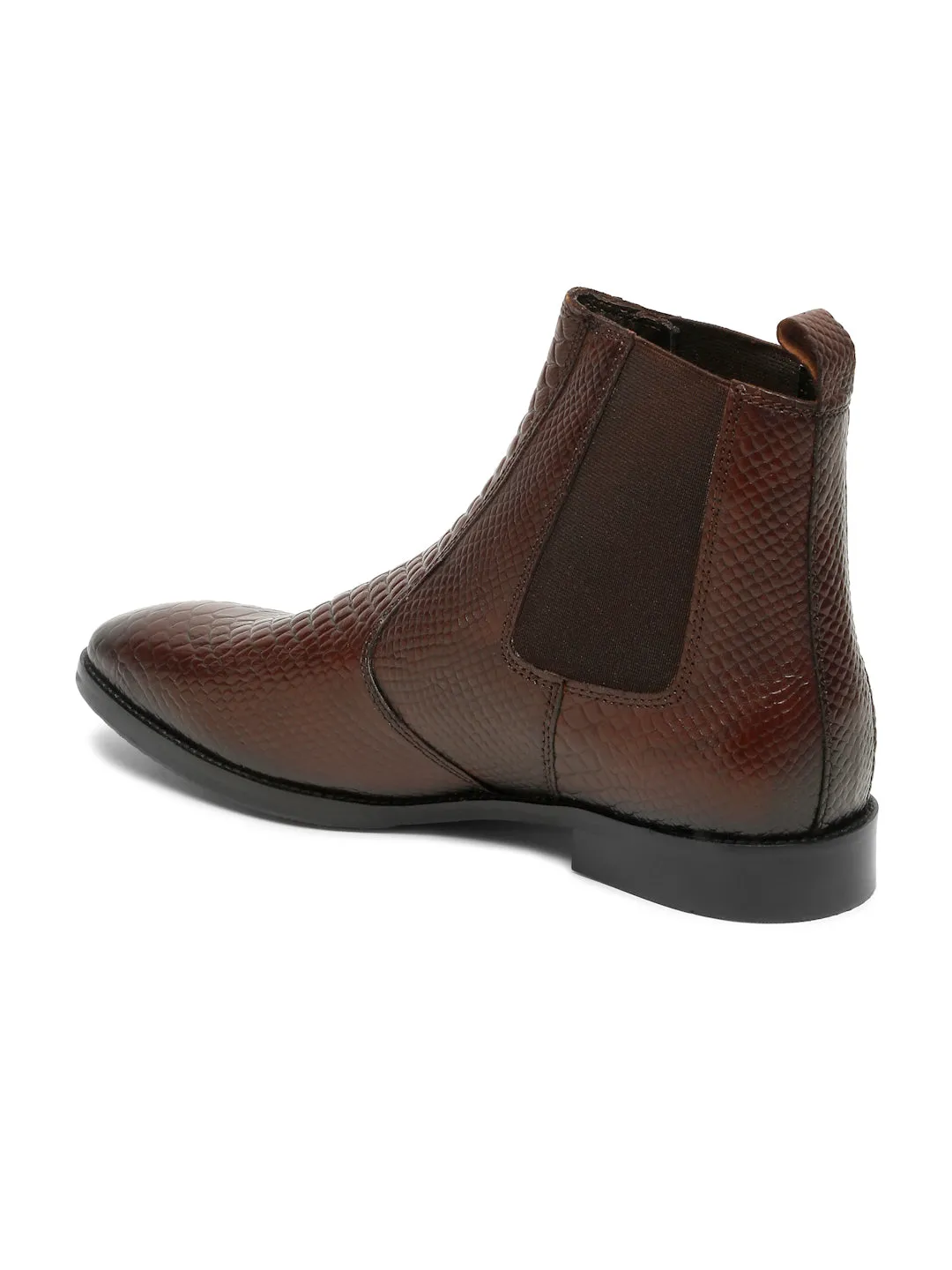 Men's Croco Texture Brown Leathers Boots