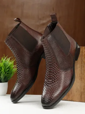 Men's Croco Texture Brown Leathers Boots