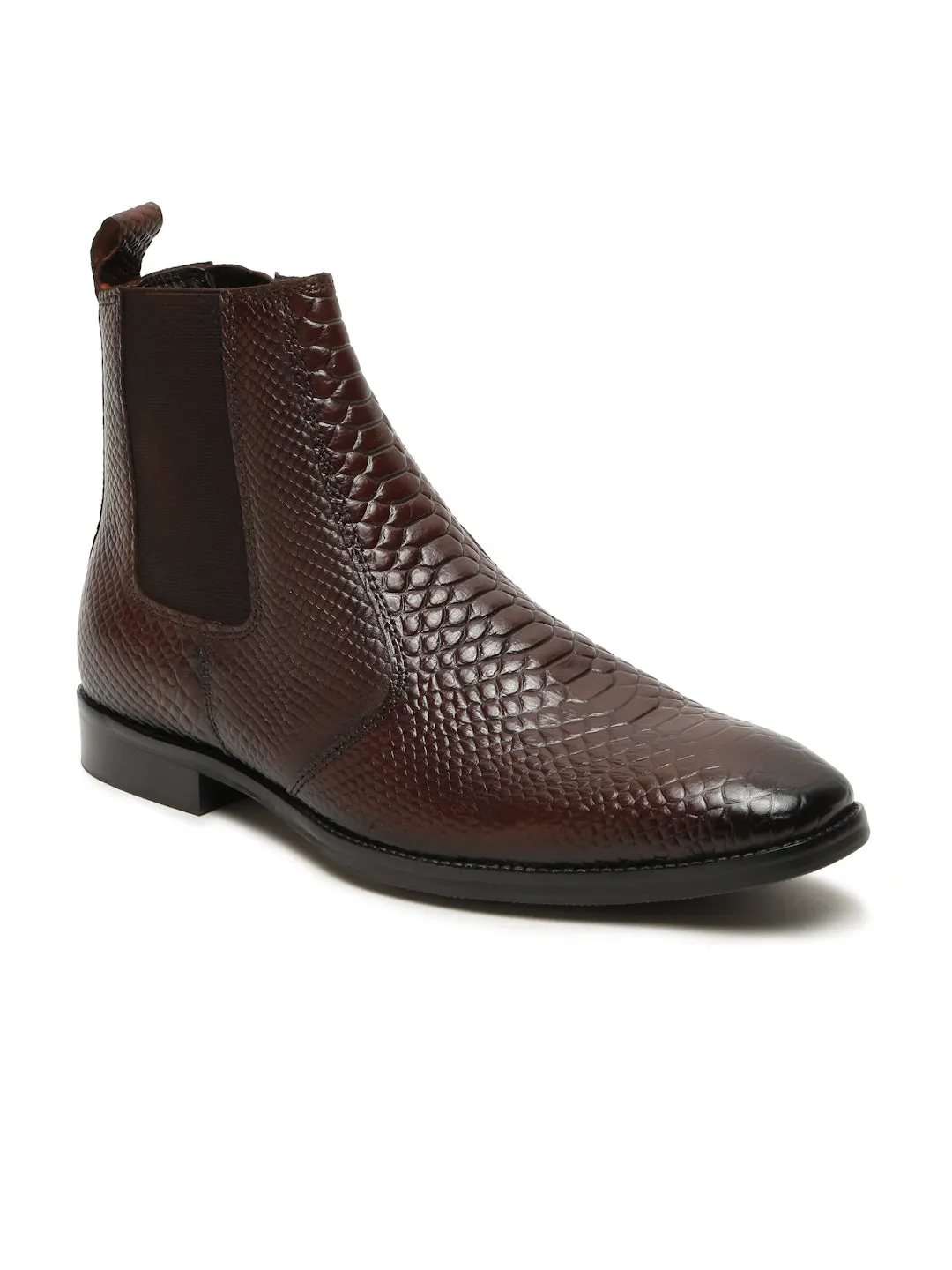 Men's Croco Texture Brown Leathers Boots
