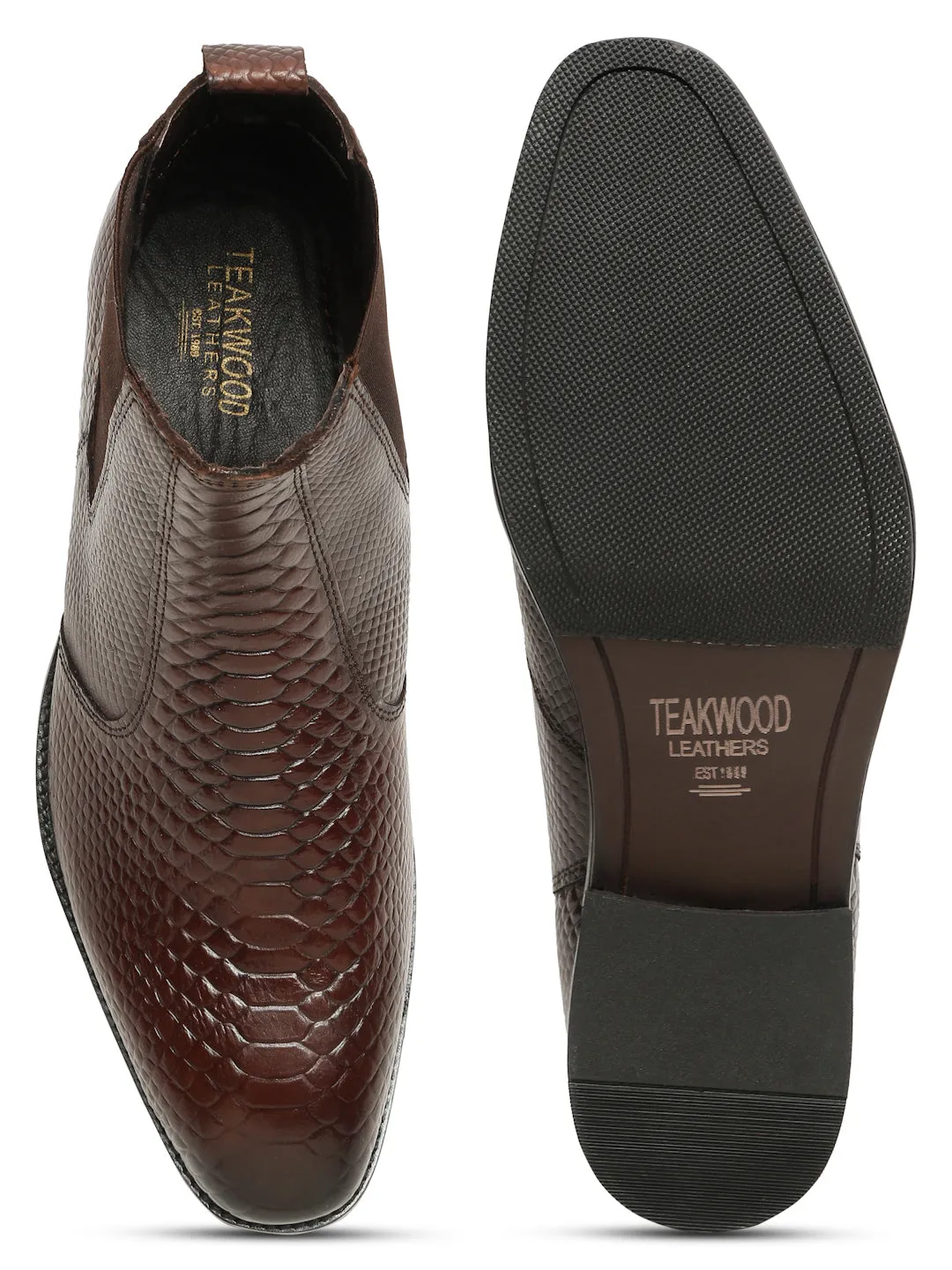 Men's Croco Texture Brown Leathers Boots