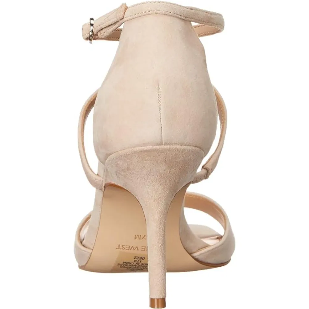 NINE WEST Women's Sighs Heeled Sandal Light Beige Suede