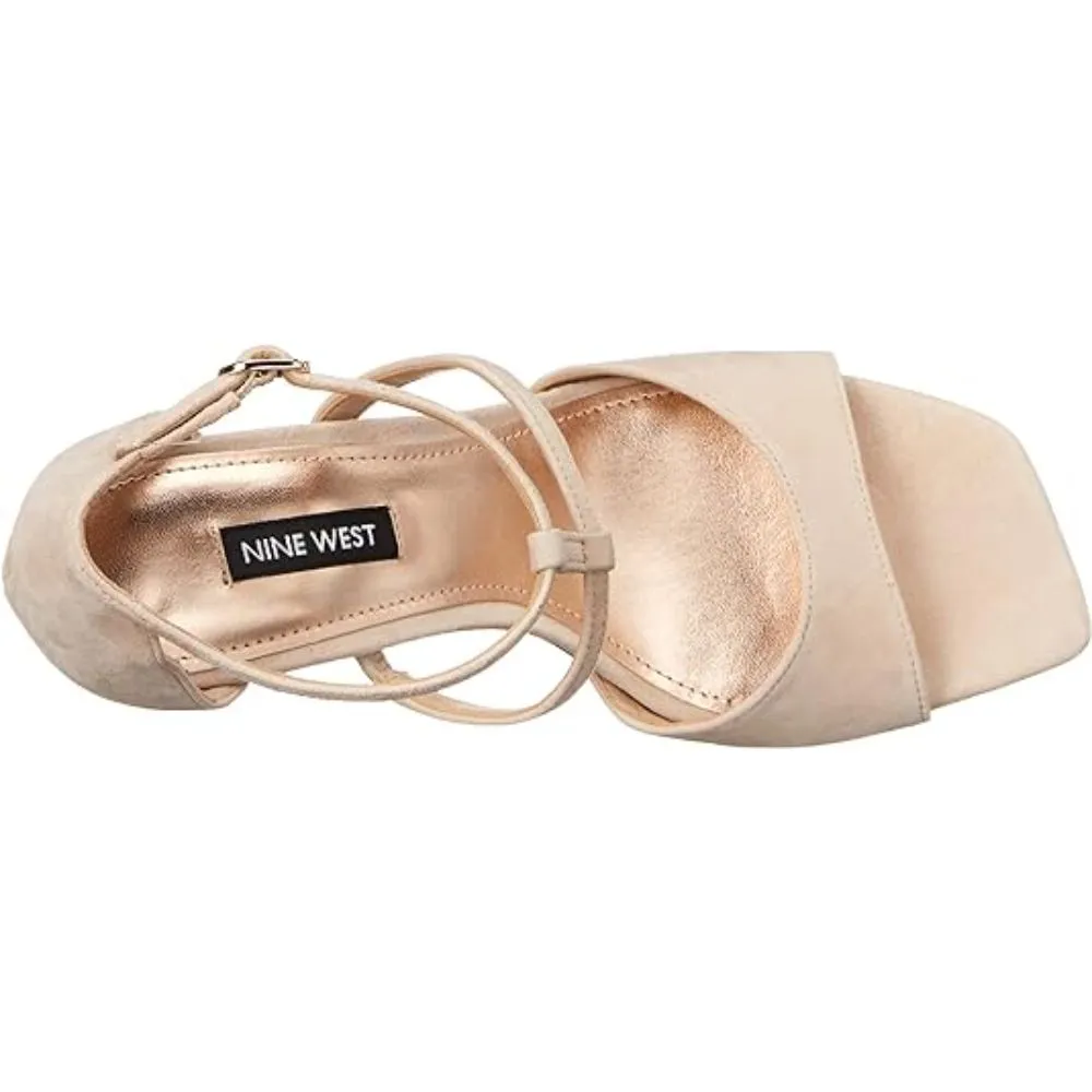 NINE WEST Women's Sighs Heeled Sandal Light Beige Suede