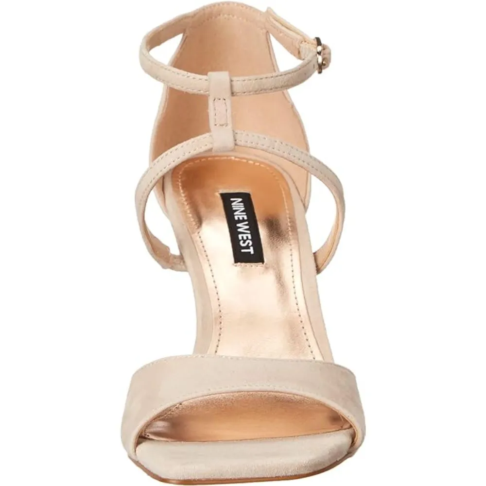 NINE WEST Women's Sighs Heeled Sandal Light Beige Suede