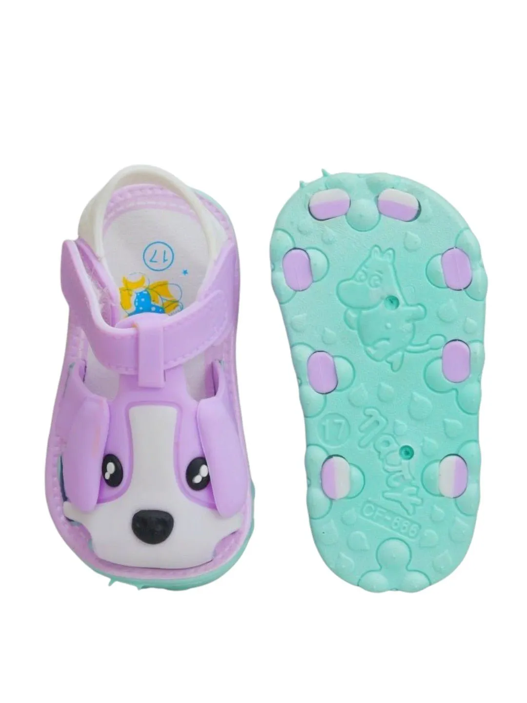 Playful Pup Purple Applique Sandals for Kids