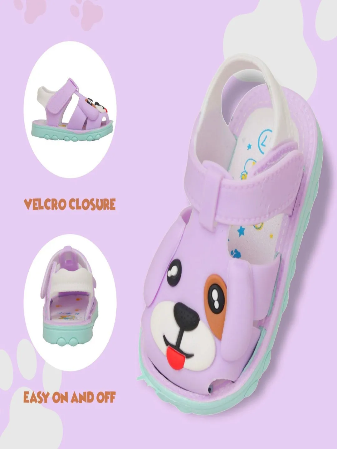 Playful Pup Purple Applique Sandals for Kids