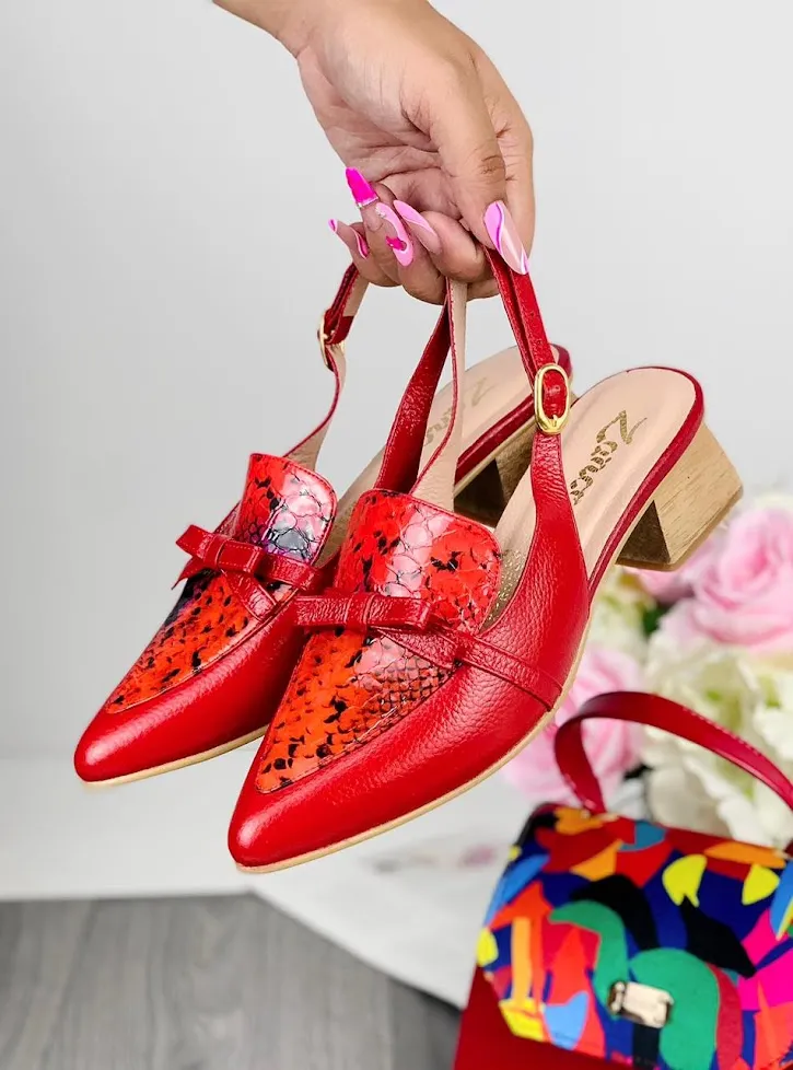Red Faux Leather Heels Sandals
