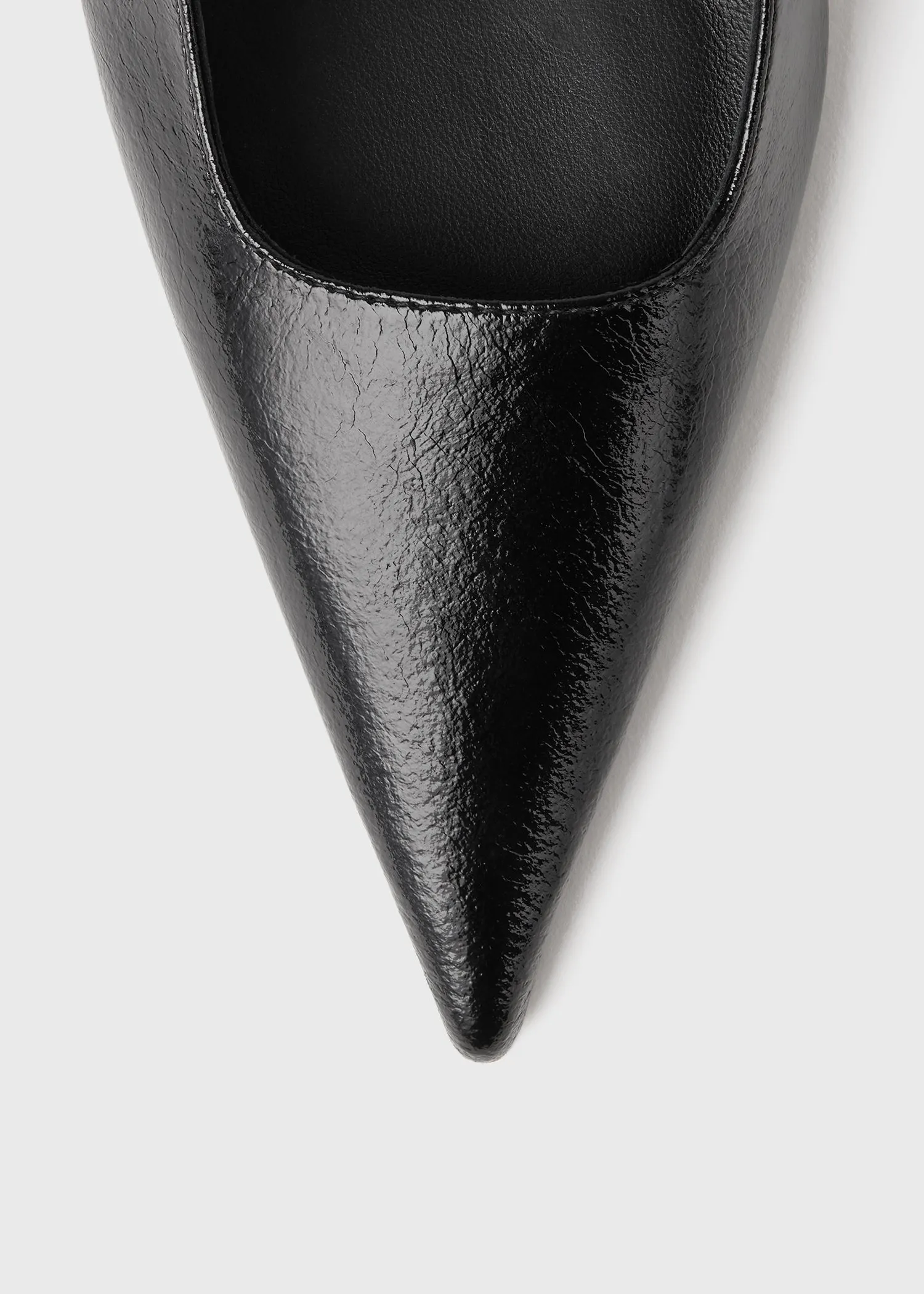 Sharp crackled-leather slingbacks black