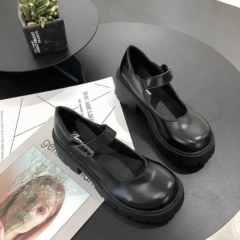Shoes on heels Women mary janes shoes platform shoes Women's Vintage College Style Lolita shoes Girls black High Heel shoes