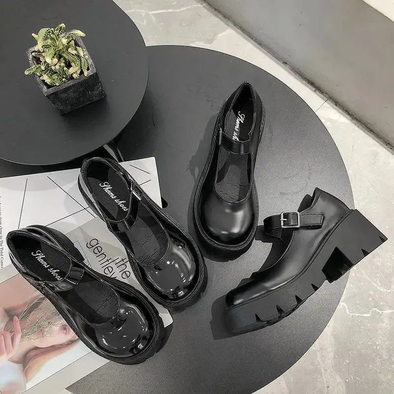 Shoes on heels Women mary janes shoes platform shoes Women's Vintage College Style Lolita shoes Girls black High Heel shoes