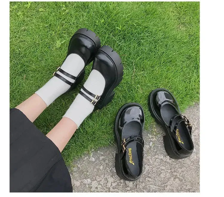 Shoes on heels Women mary janes shoes platform shoes Women's Vintage College Style Lolita shoes Girls black High Heel shoes