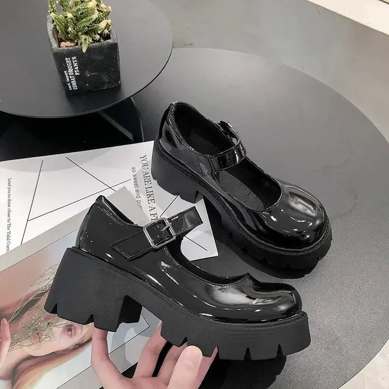 Shoes on heels Women mary janes shoes platform shoes Women's Vintage College Style Lolita shoes Girls black High Heel shoes