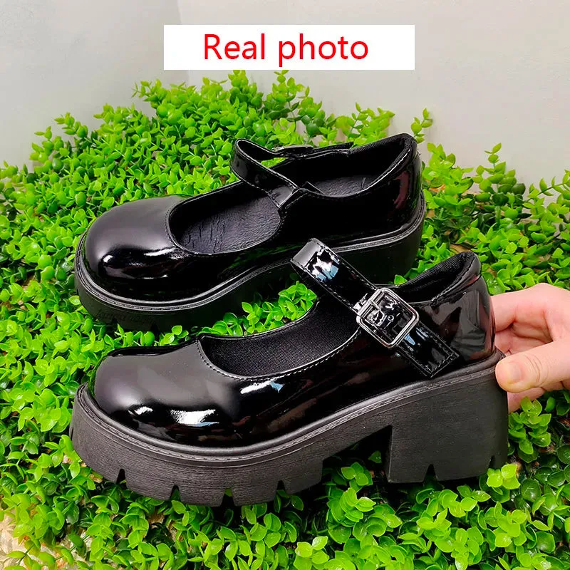 Shoes on heels Women mary janes shoes platform shoes Women's Vintage College Style Lolita shoes Girls black High Heel shoes