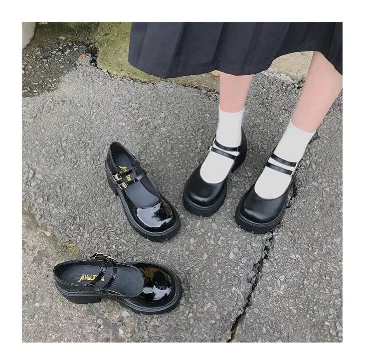 Shoes on heels Women mary janes shoes platform shoes Women's Vintage College Style Lolita shoes Girls black High Heel shoes
